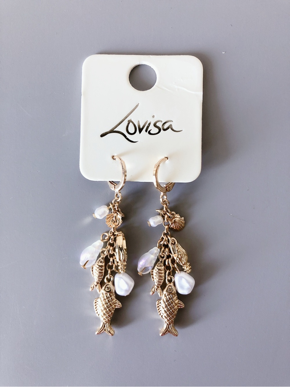 Lovisa Fish & Pearl Drop Earrings Gold tone hoops Huggies women’s jewelry